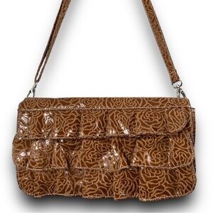 Genna De Rossi Tan Floral Embossed Vegan Leather Clutch Crossbody Bag